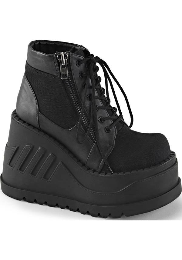 Black STOMP-10 Wedge Platform Lace-Up Boots [PREORDER]