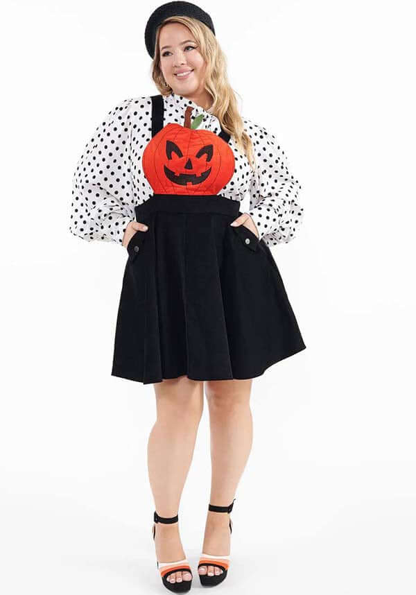 Halloween Jack - O - Lantern Design Pinafore Dress Inspired by 1950s Fashion
