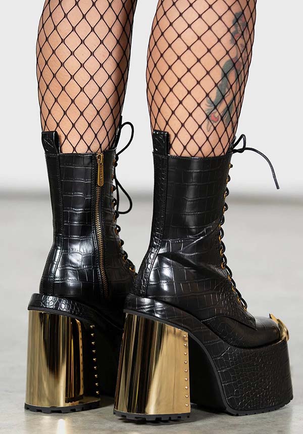 Repetilia Faux Leather Snake Skin Look Boots with Gold Accents