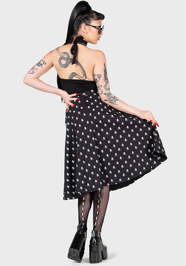 Lay Dead MIDI Skirt with Striking Skull Print