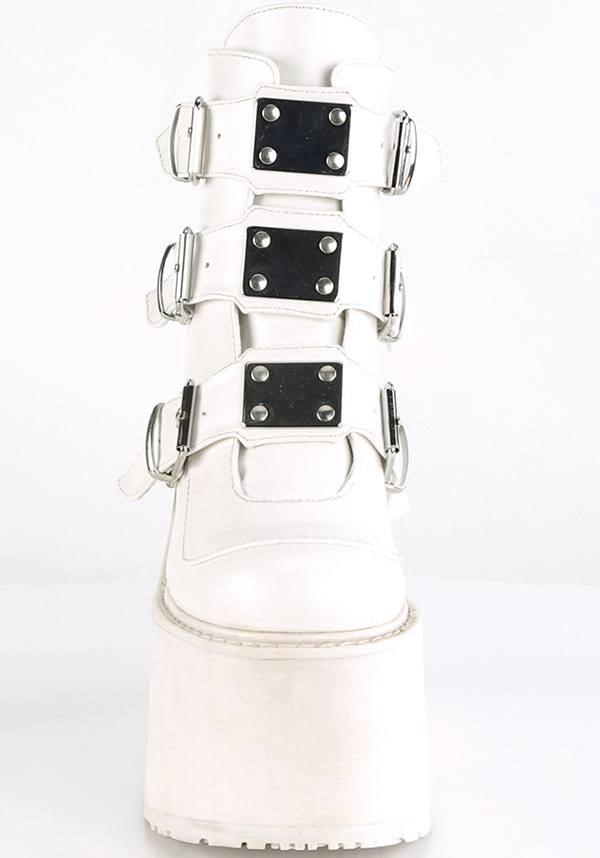 PREORDER - White SWING-105 Vegan Platform Ankle Boots by DEMONIA