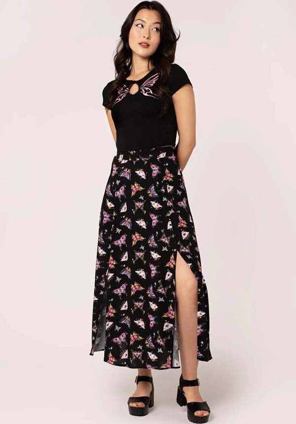 Hell Bunny Kocho Long Midi Printed Viscose Skirt