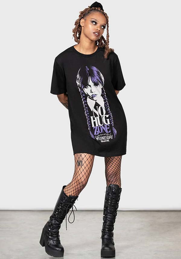 Jet Black Ray Unisex Crew Neck T-Shirt with 'No Hug Zone' Graphic