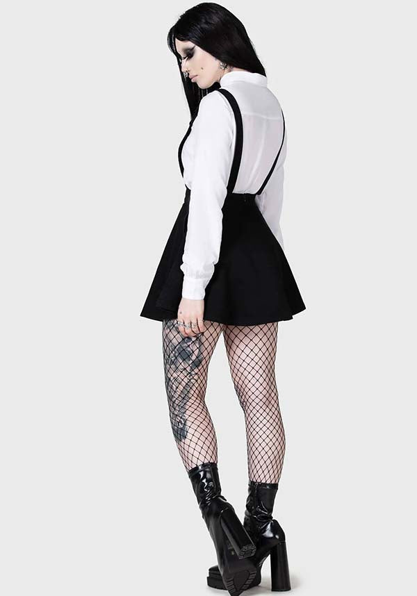 Luna Orb Soft Denim Pinafore Dress with Mesh Moon Design