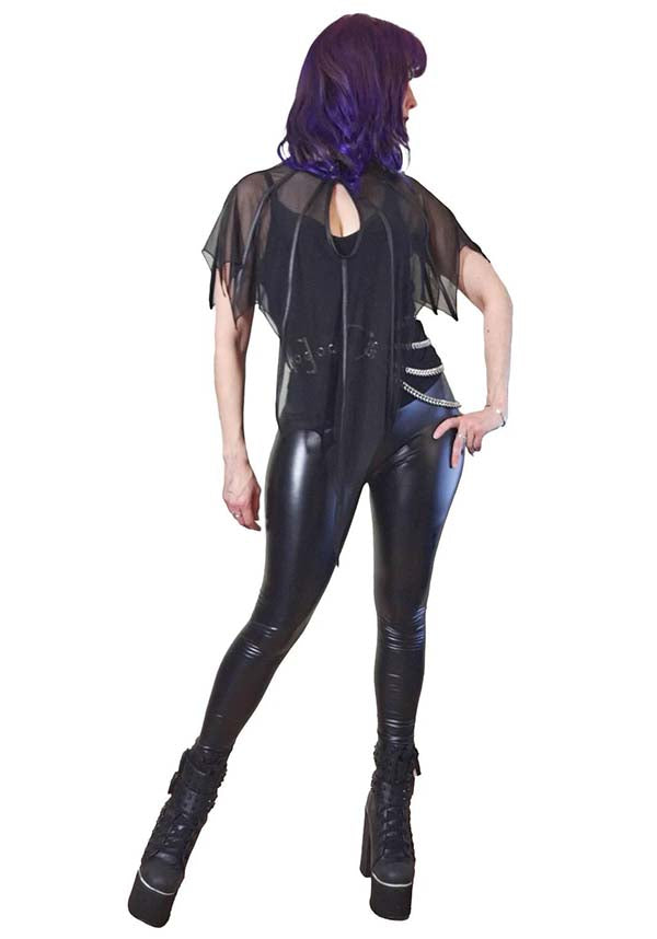 Leutogi Black Mesh Bat Wing Poncho Style Women's Top