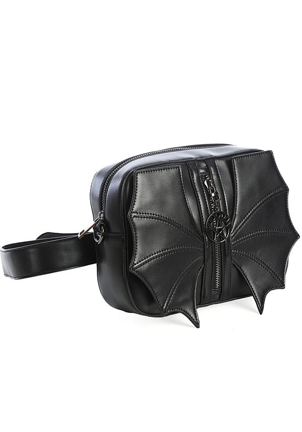 Black Malachi Batwing Style Goth Belt Bag - Convertible Shoulder and Waist Accessory