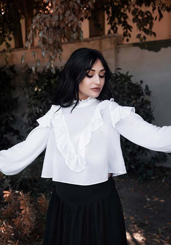 Vintage-Inspired Phantasm Long Sleeve Chiffon Top
