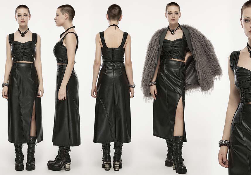 Chic Pleated Faux Leather Square Neck Top for Fashion Lovers
