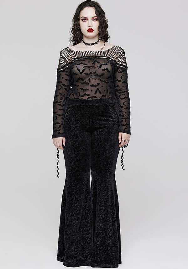 Gothic Bat Pattern Elasticated Mesh T-Shirt for Plus Sizes