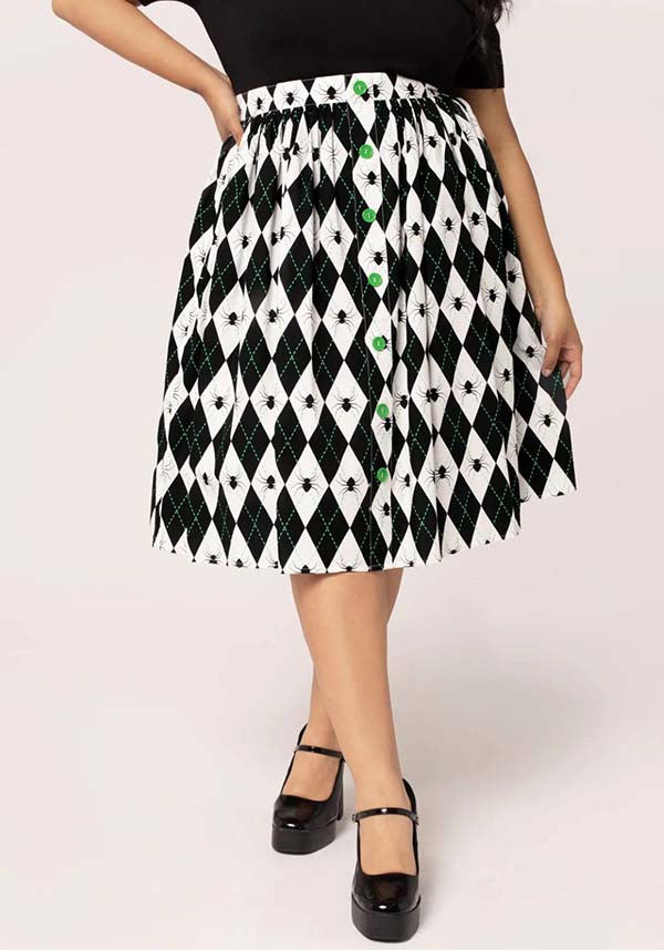 Hell Bunny Regina Gothic and Retro-Inspired Checkered Skirt in Black and White
