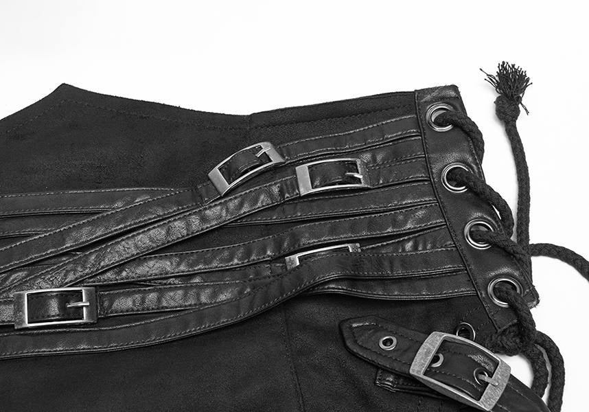 Punk Style High Waist Split Skirt with Leather Loop and Metal Buckle