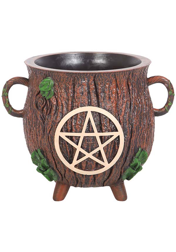 Resin Pentagram Bark Effect Cauldron - Ideal Plant Pot for Magical Planting