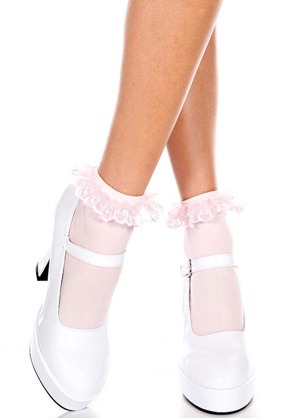 Pink Frilled Ankle Socks - Fashionable ANKLE SOCKS