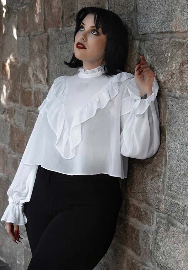 Vintage-Inspired Phantasm Long Sleeve Chiffon Top