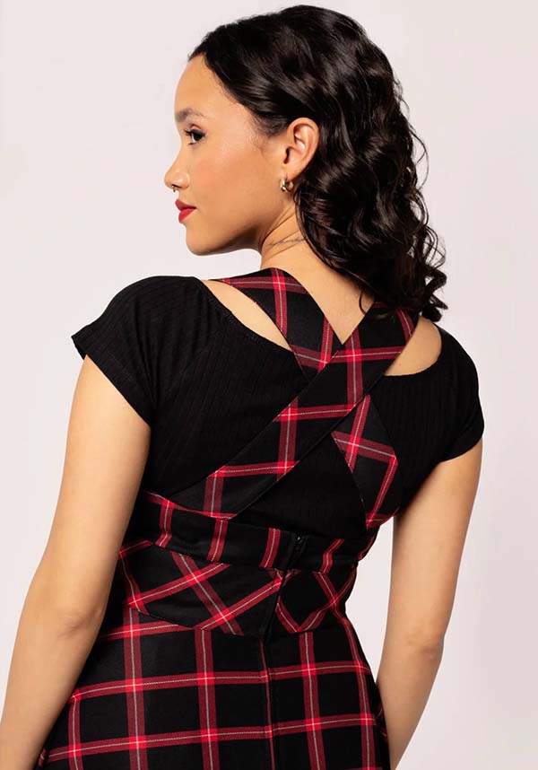 Hell Bunny Janine Black & Red Tartan Adjustable Pinafore Dress