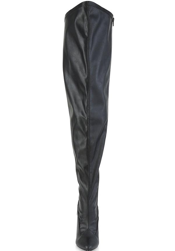 SEDUCE-3000WC Wide Calf Stretch Thigh High Boots in Black Faux Leather [Pre-Order]