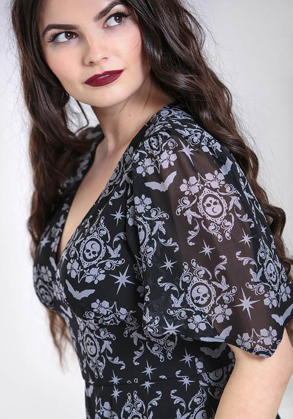 Enigmatic Lost Whispers Printed Chiffon Gothic Dress