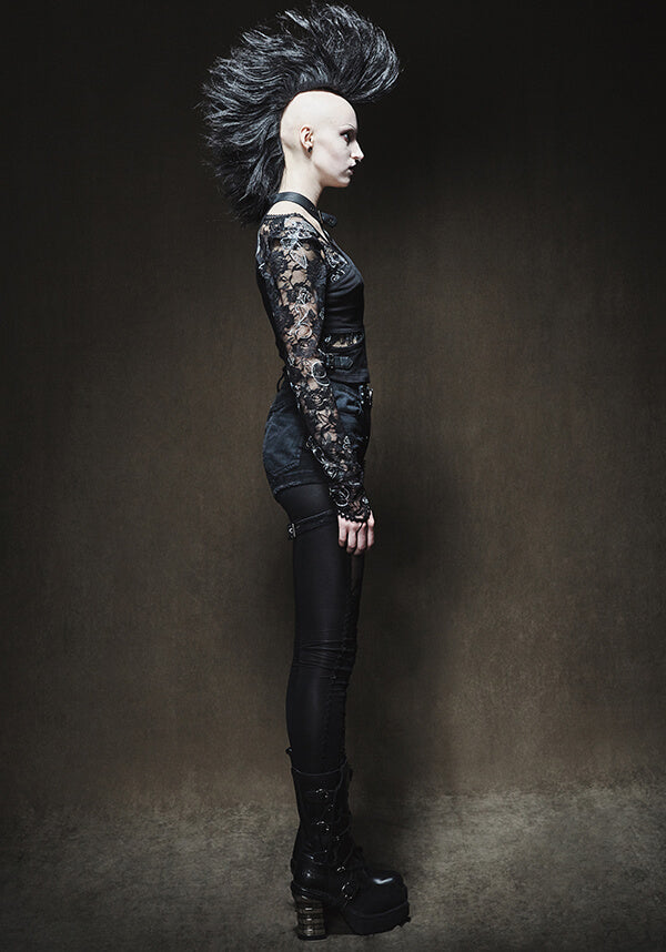 Gothic Destroyer Filigree Lace Design Stretch Leggings