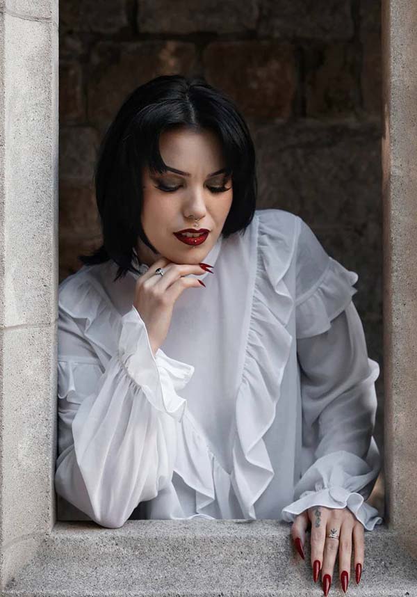 Vintage-Inspired Phantasm Long Sleeve Chiffon Top
