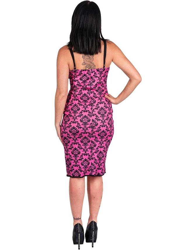 Pink Victorian Gothic Pentagram Damask Cami Lace Dress