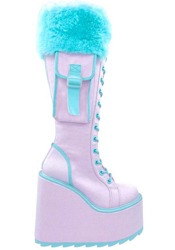 Stylish Pink & Baby Blue Fur Platform Boots for Trendsetters