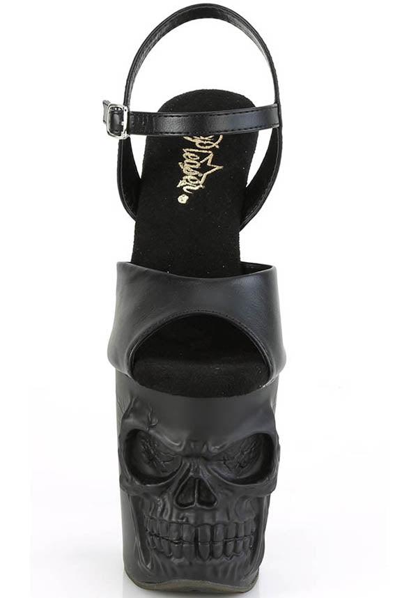 Pre - order Matte Black Skull Ankle Strap Platform Heels Rapture - 809