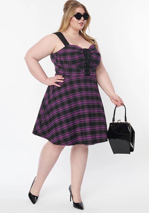 Purple Plaid Flare Style Women's Dress