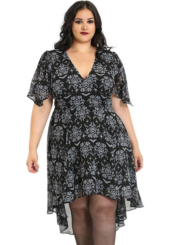 Enigmatic Lost Whispers Printed Chiffon Gothic Dress