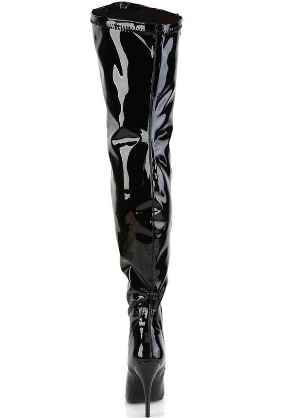 SEDUCE-3000WC Black Pattern Wide Calf Pre-order Thigh High Boots for Fashion Enthusiasts