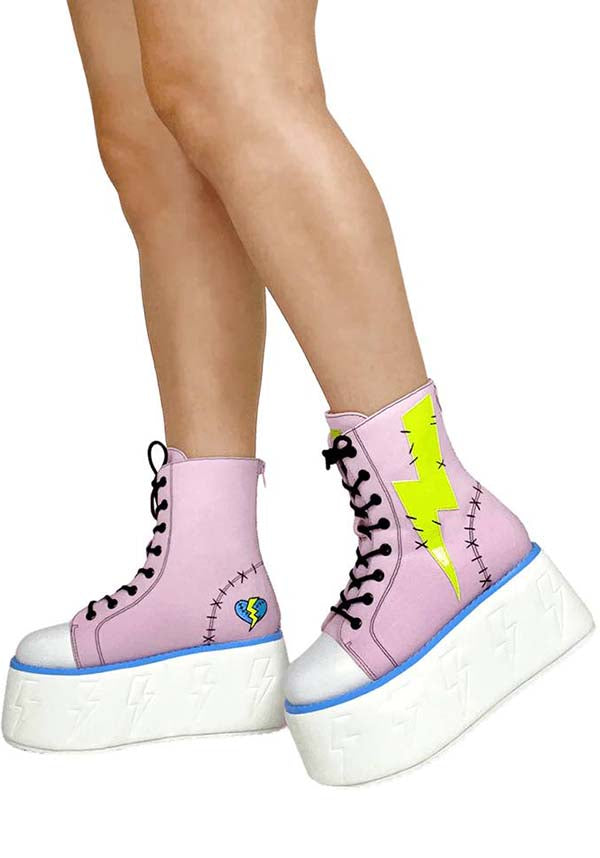 Jolt Pink and Green Platform Sneakers Inspired by Frankie Stein from MONSTER HIGH