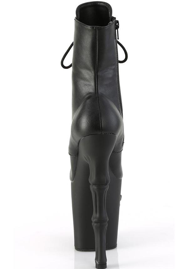 PREORDER - RAPTURE-1020 Black Faux Platform Heel Lace-Up Ankle Boots
