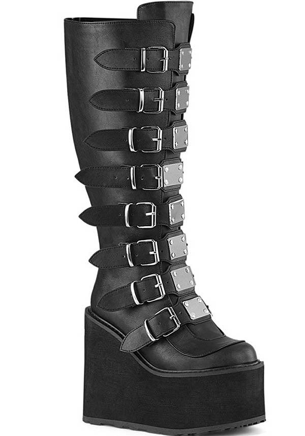 PREORDER: Black SWING-815WC Wide Calf Platform Knee High Boots