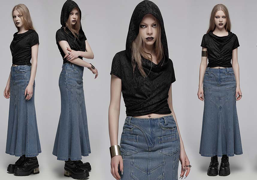 Priscilla Gothic Style Ruched Hooded Fashion Top for Modern Fashion Lovers