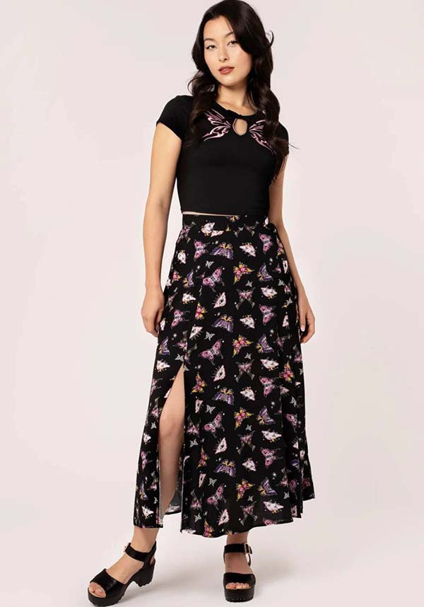 Hell Bunny Kocho Long Midi Printed Viscose Skirt
