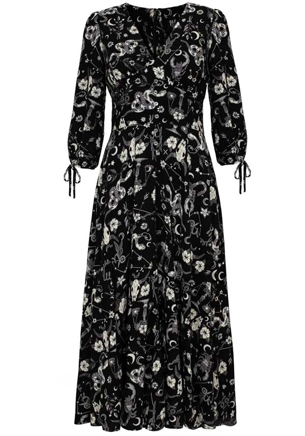 Hell Bunny Celestial Star Sign Printed Viscose Midi Dress for Fashion Lovers