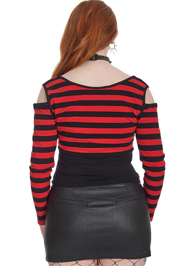Banned Alternative's Rebellious Red and Black Striped Top