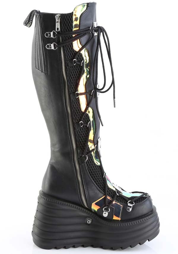 PREORDER: Demonia BLAZE-152 Black USB-Chargeable LED Platform Knee High Boots