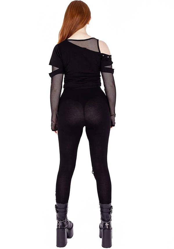 Poizen Industries Bare Bones Fashionable Crop Top with Attached Fishnet Sleeves
