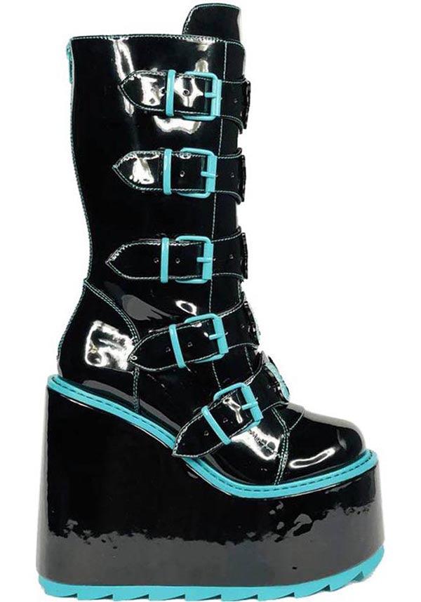 Dune Butterfly Black and Teal Color Scheme Platform Boots for Fashion - Forward Individuals