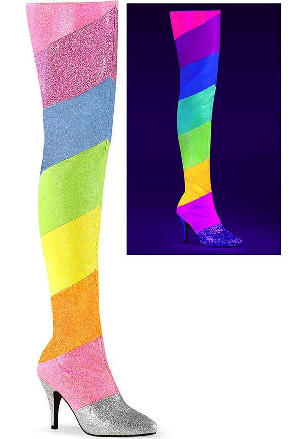 PREORDER: DREAM-3012RBG Multi-Rainbow Glitter Platform Thigh High Boots