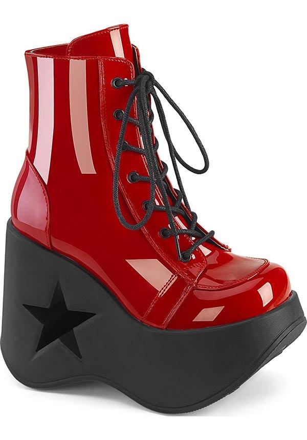 PREORDER: Red Patent DYNAMITE-106 Platform Ankle Boots