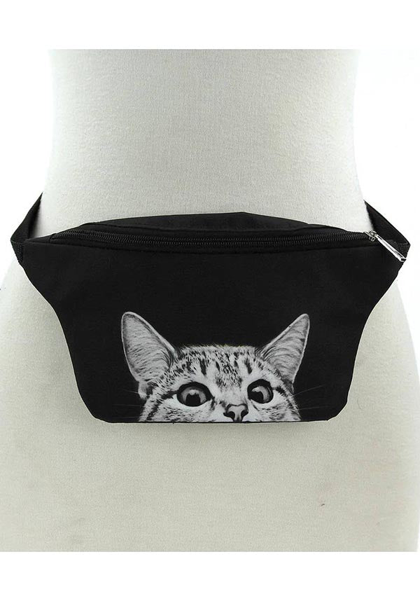 Cute Peeking Cat Adjustable Waist Bag for Cat Lovers