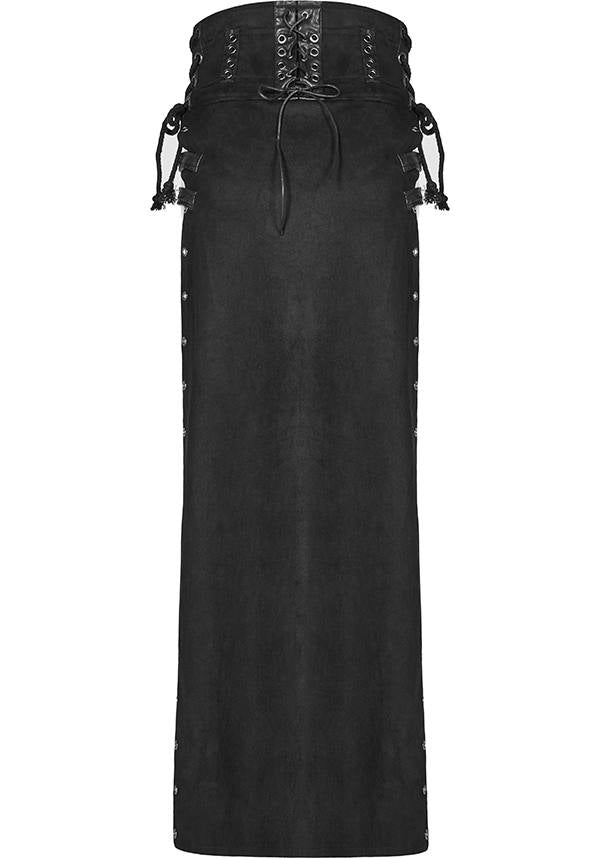 Punk Style High Waist Split Skirt with Leather Loop and Metal Buckle