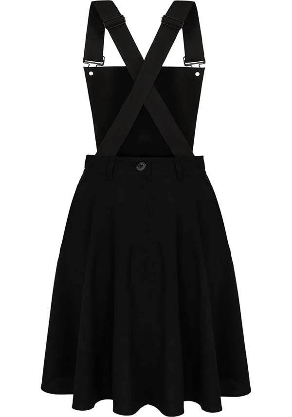 Hell Bunny Basil Black Mini Pinafore Dress with Whimsical Woodland and Fox Embroidery