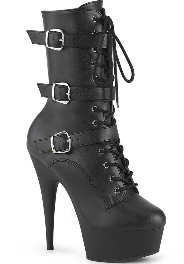 PREORDER: DELIGHT-1043 Black Platform Lace-up Ankle Boots