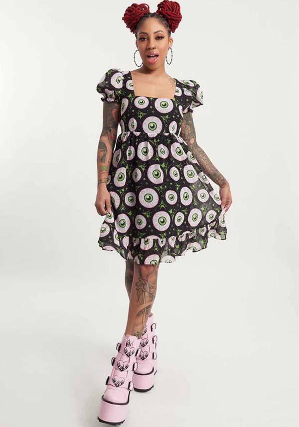 Eye - Catching Jeepers Peepers Cream Polyester Puff Dress