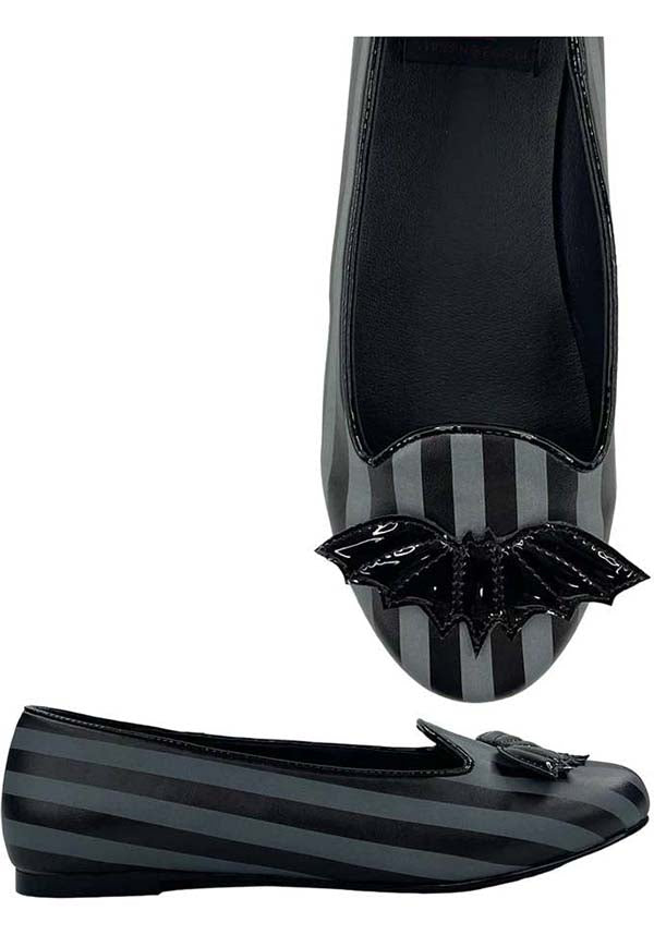 Strangecvlt's Stylish Grey/Black Striped Lydia Bat Flats