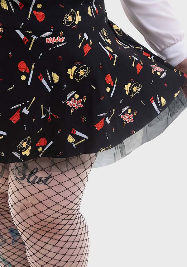 Playtime Chucky Print Pinafore Dress with Unique Features