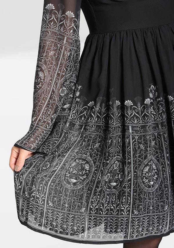Mysterious Black Secret Gate Chiffon Dress for a Dramatic Look