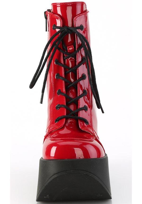 PREORDER: Red Patent DYNAMITE-106 Platform Ankle Boots